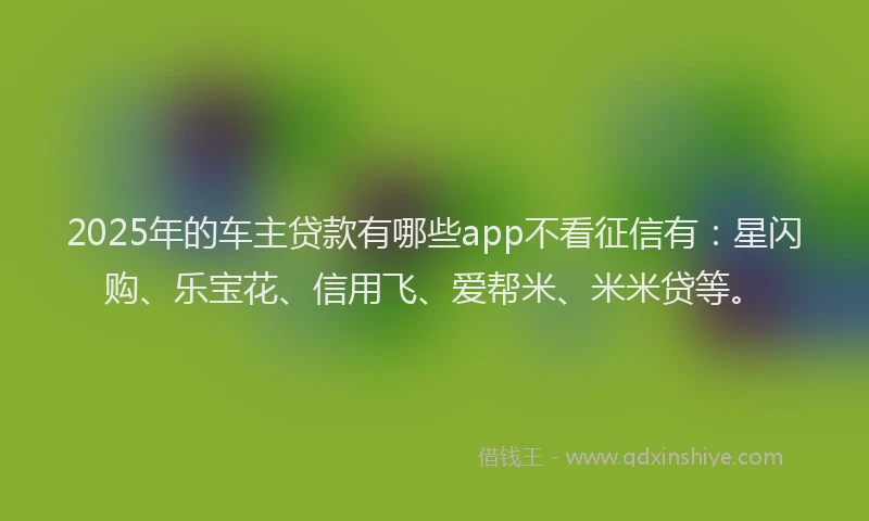 2025年的车主贷款有哪些app不看征信有：星闪购、乐宝花、信用飞、爱帮米、米米贷等。