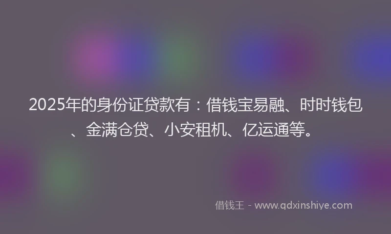 2025年的身份证贷款有：借钱宝易融、时时钱包、金满仓贷、小安租机、亿运通等。