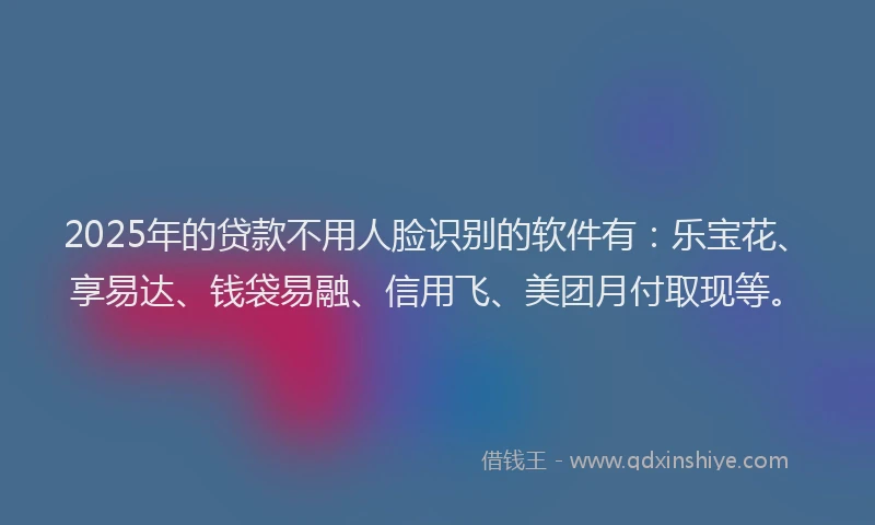 2025年的贷款不用人脸识别的软件有：乐宝花、享易达、钱袋易融、信用飞、美团月付取现等。