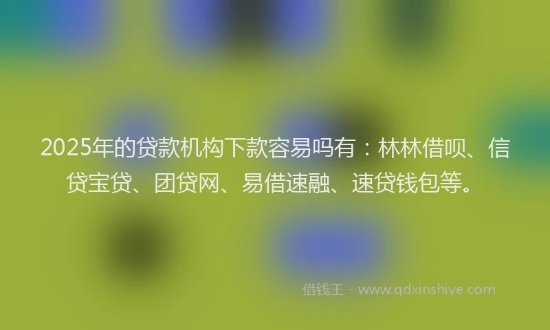 2025年的贷款机构下款容易吗有：林林借呗、信贷宝贷、团贷网、易借速融、速贷钱包等。