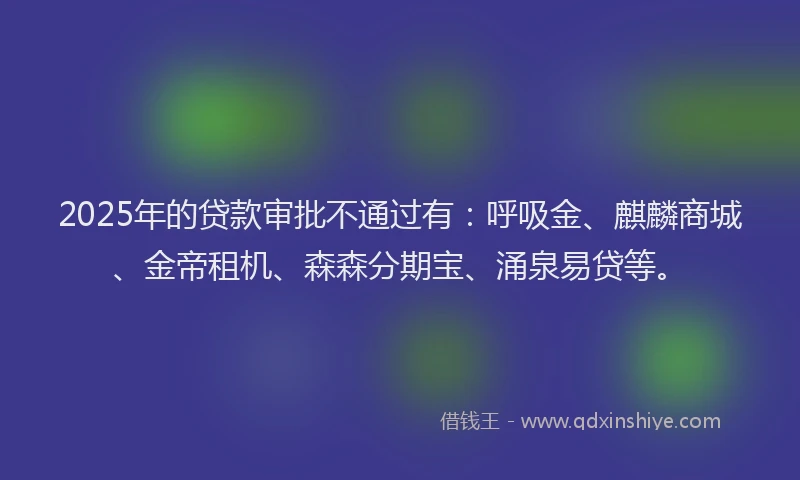 2025年的贷款审批不通过有：呼吸金、麒麟商城、金帝租机、森森分期宝、涌泉易贷等。