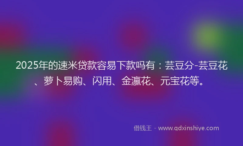 2025年的速米贷款容易下款吗有：芸豆分-芸豆花、萝卜易购、闪用、金瀛花、元宝花等。