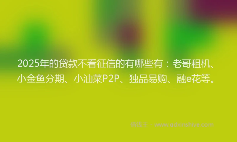 2025年的贷款不看征信的有哪些有：老哥租机、小金鱼分期、小油菜P2P、独品易购、融e花等。