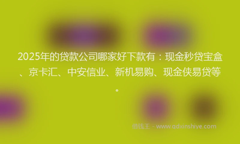 2025年的贷款公司哪家好下款有：现金秒贷宝盒、京卡汇、中安信业、新机易购、现金侠易贷等。