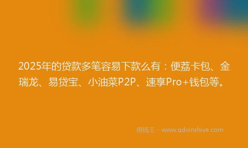 2025年的贷款多笔容易下款么有：便荔卡包、金瑞龙、易贷宝、小油菜P2P、速享Pro+钱包等。