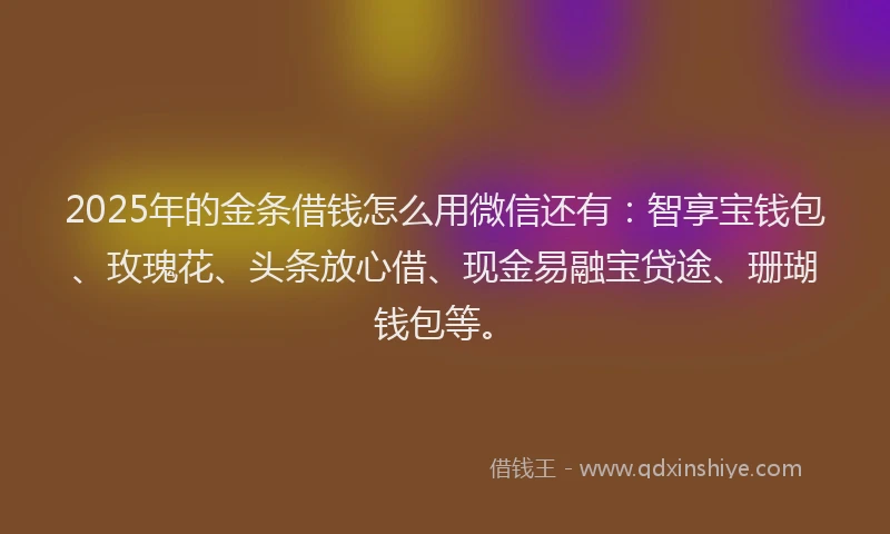 2025年的金条借钱怎么用微信还有：智享宝钱包、玫瑰花、头条放心借、现金易融宝贷途、珊瑚钱包等。