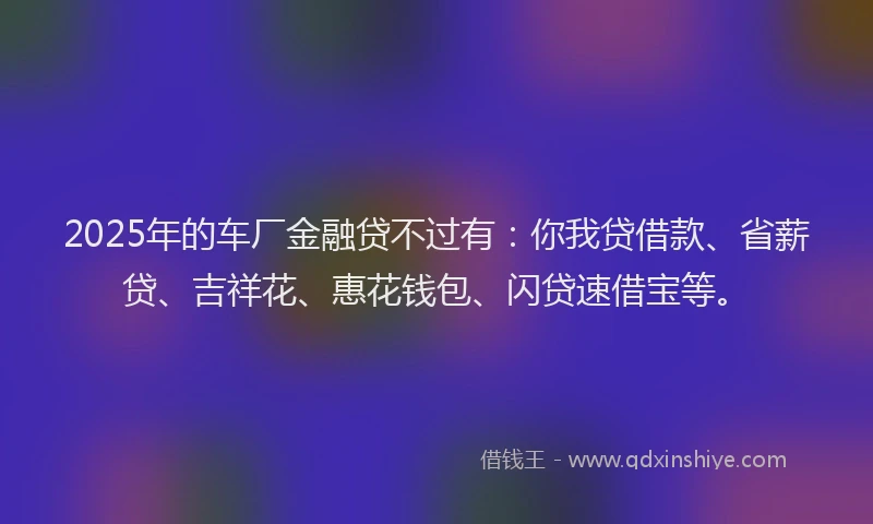 2025年的车厂金融贷不过有：你我贷借款、省薪贷、吉祥花、惠花钱包、闪贷速借宝等。