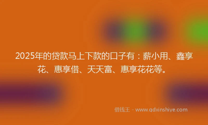 2025年的贷款马上下款的口子有：薪小用、鑫享花、惠享借、天天富、惠享花花等。