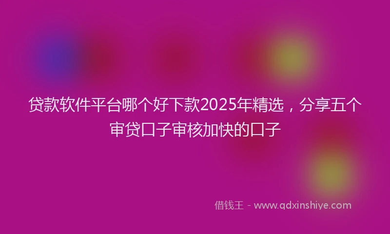 贷款软件平台哪个好下款2025年精选，分享五个审贷口子审核加快的口子