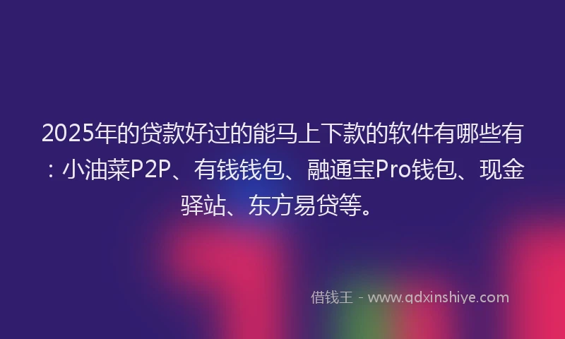 2025年的贷款好过的能马上下款的软件有哪些有：小油菜P2P、有钱钱包、融通宝Pro钱包、现金驿站、东方易贷等。