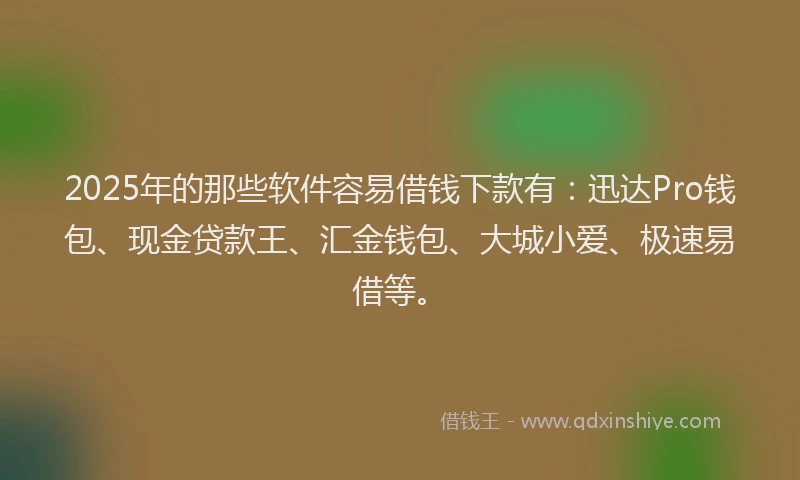 2025年的那些软件容易借钱下款有：迅达Pro钱包、现金贷款王、汇金钱包、大城小爱、极速易借等。