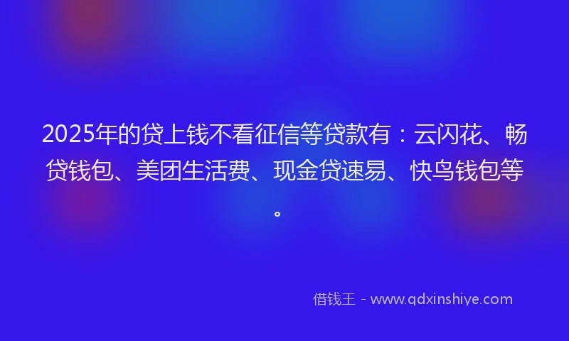 2025年的贷上钱不看征信等贷款有：云闪花、畅贷钱包、美团生活费、现金贷速易、快鸟钱包等。