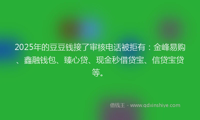 2025年的豆豆钱接了审核电话被拒有：金峰易购、鑫融钱包、臻心贷、现金秒借贷宝、信贷宝贷等。