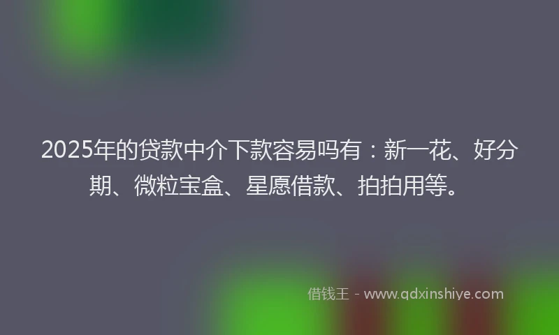 2025年的贷款中介下款容易吗有：新一花、好分期、微粒宝盒、星愿借款、拍拍用等。
