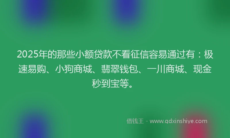 2025年的那些小额贷款不看征信容易通过有：极速易购、小狗商城、翡翠钱包、一川商城、现金秒到宝等。