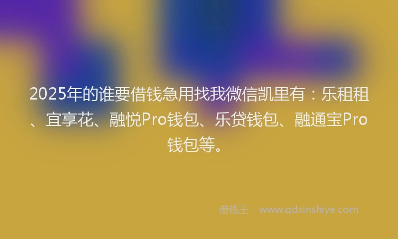 2025年的谁要借钱急用找我微信凯里有：乐租租、宜享花、融悦Pro钱包、乐贷钱包、融通宝Pro钱包等。