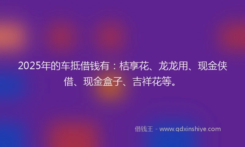 2025年的车抵借钱有：桔享花、龙龙用、现金侠借、现金盒子、吉祥花等。