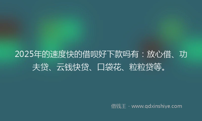 2025年的速度快的借呗好下款吗有：放心借、功夫贷、云钱快贷、口袋花、粒粒贷等。
