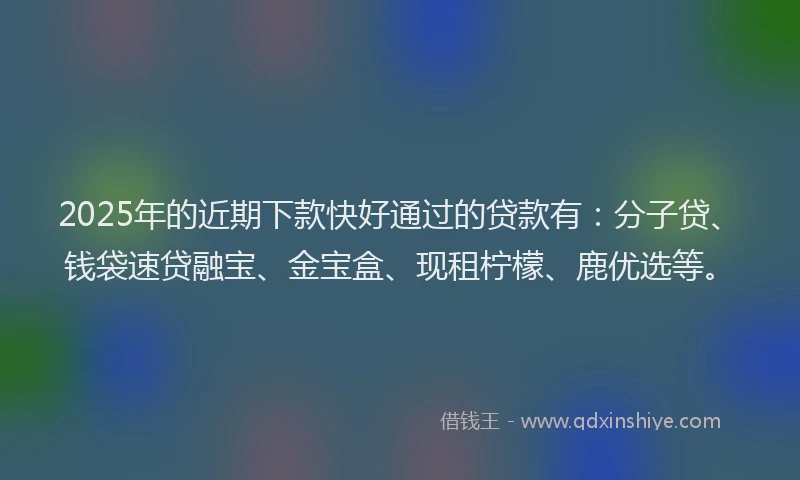 2025年的近期下款快好通过的贷款有：分子贷、钱袋速贷融宝、金宝盒、现租柠檬、鹿优选等。