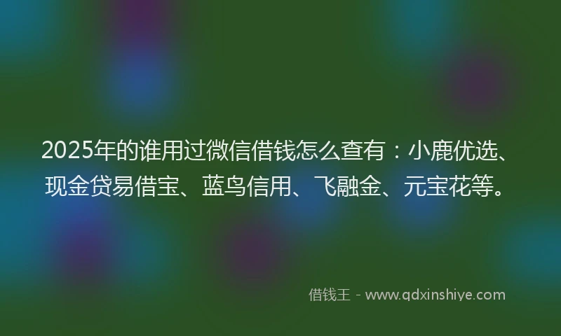 2025年的谁用过微信借钱怎么查有：小鹿优选、现金贷易借宝、蓝鸟信用、飞融金、元宝花等。