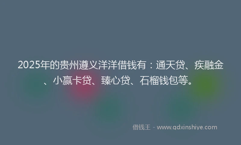 2025年的贵州遵义洋洋借钱有：通天贷、疾融金、小赢卡贷、臻心贷、石榴钱包等。