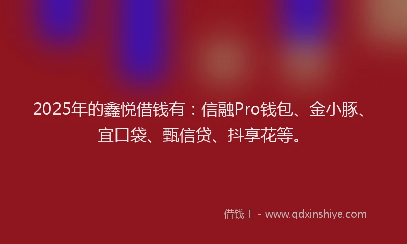 2025年的鑫悦借钱有：信融Pro钱包、金小豚、宜口袋、甄信贷、抖享花等。