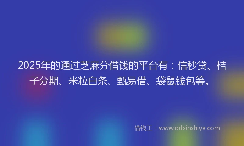 2025年的通过芝麻分借钱的平台有：信秒贷、桔子分期、米粒白条、甄易借、袋鼠钱包等。