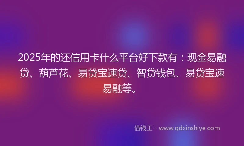 2025年的还信用卡什么平台好下款有：现金易融贷、葫芦花、易贷宝速贷、智贷钱包、易贷宝速易融等。