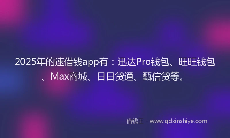 2025年的速借钱app有：迅达Pro钱包、旺旺钱包、Max商城、日日贷通、甄信贷等。
