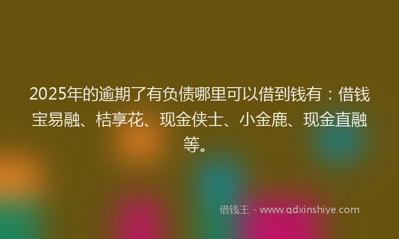 2025年的逾期了有负债哪里可以借到钱有：借钱宝易融、桔享花、现金侠士、小金鹿、现金直融等。