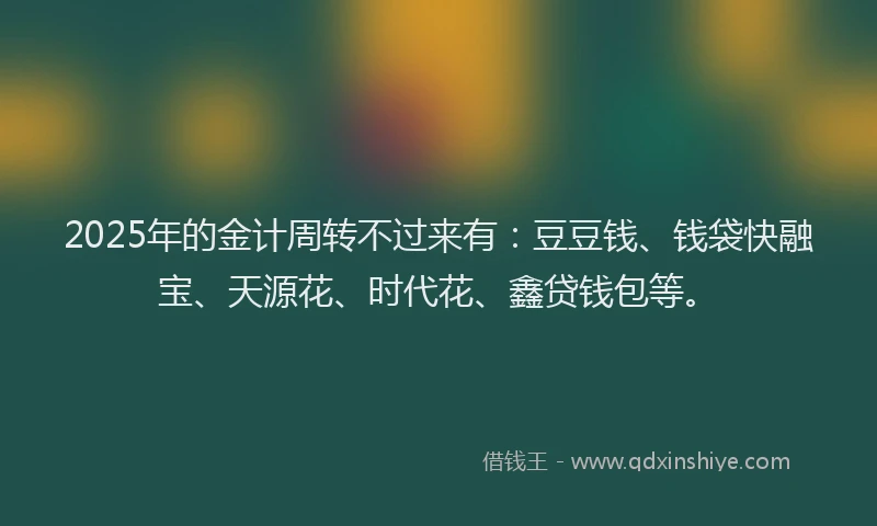 2025年的金计周转不过来有：豆豆钱、钱袋快融宝、天源花、时代花、鑫贷钱包等。
