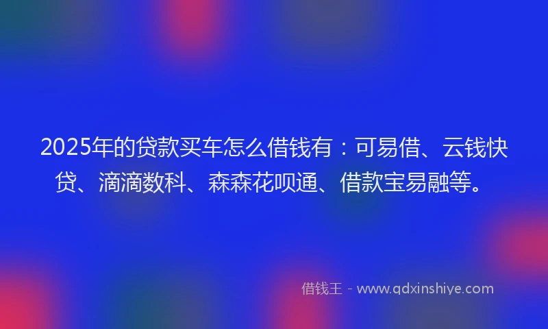 2025年的贷款买车怎么借钱有：可易借、云钱快贷、滴滴数科、森森花呗通、借款宝易融等。