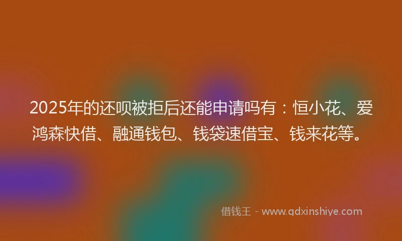 2025年的还呗被拒后还能申请吗有：恒小花、爱鸿森快借、融通钱包、钱袋速借宝、钱来花等。