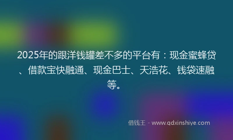 2025年的跟洋钱罐差不多的平台有：现金蜜蜂贷、借款宝快融通、现金巴士、天浩花、钱袋速融等。