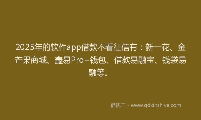 2025年的软件app借款不看征信有：新一花、金芒果商城、鑫易Pro+钱包、借款易融宝、钱袋易融等。