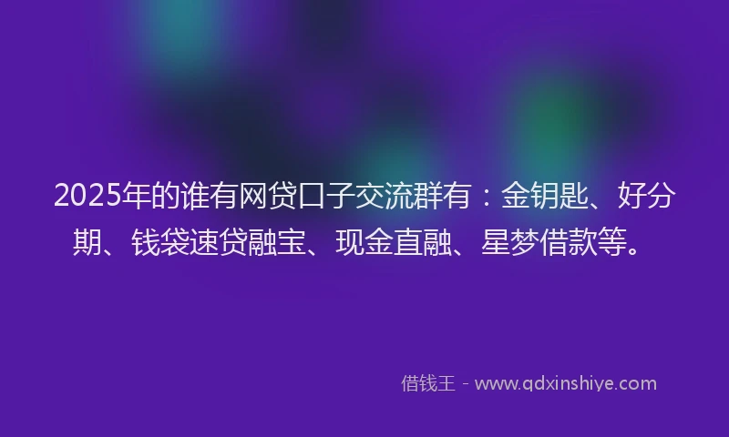 2025年的谁有网贷口子交流群有：金钥匙、好分期、钱袋速贷融宝、现金直融、星梦借款等。