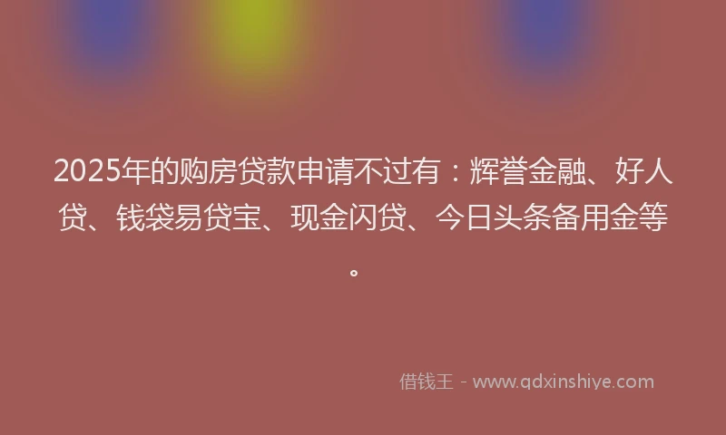 2025年的购房贷款申请不过有：辉誉金融、好人贷、钱袋易贷宝、现金闪贷、今日头条备用金等。
