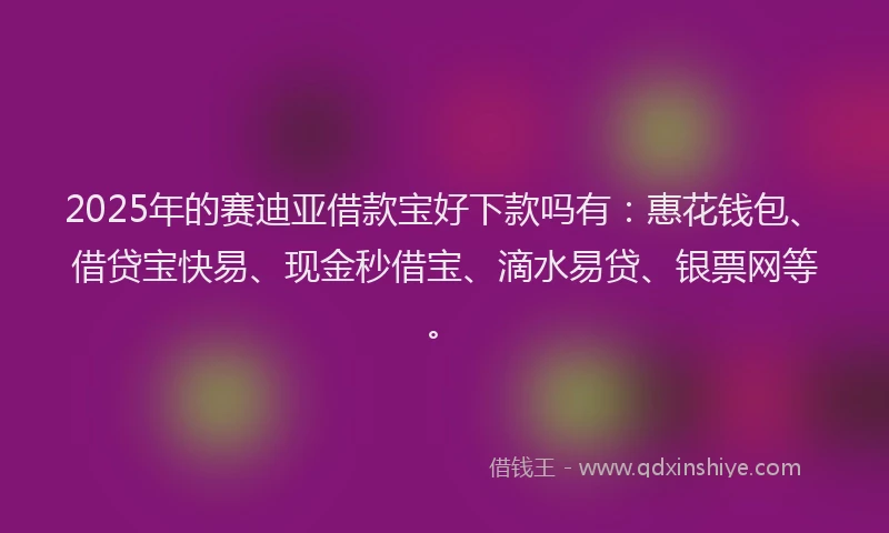 2025年的赛迪亚借款宝好下款吗有：惠花钱包、借贷宝快易、现金秒借宝、滴水易贷、银票网等。