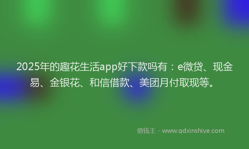 2025年的趣花生活app好下款吗有：e微贷、现金易、金银花、和信借款、美团月付取现等。
