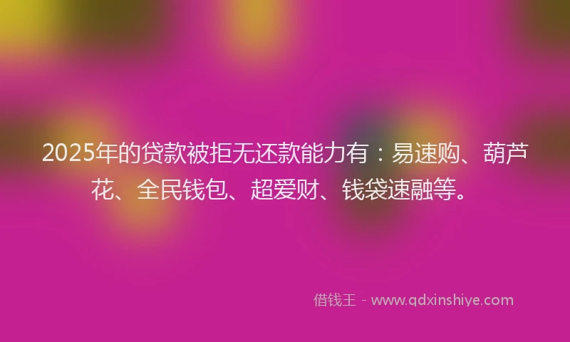 2025年的贷款被拒无还款能力有：易速购、葫芦花、全民钱包、超爱财、钱袋速融等。