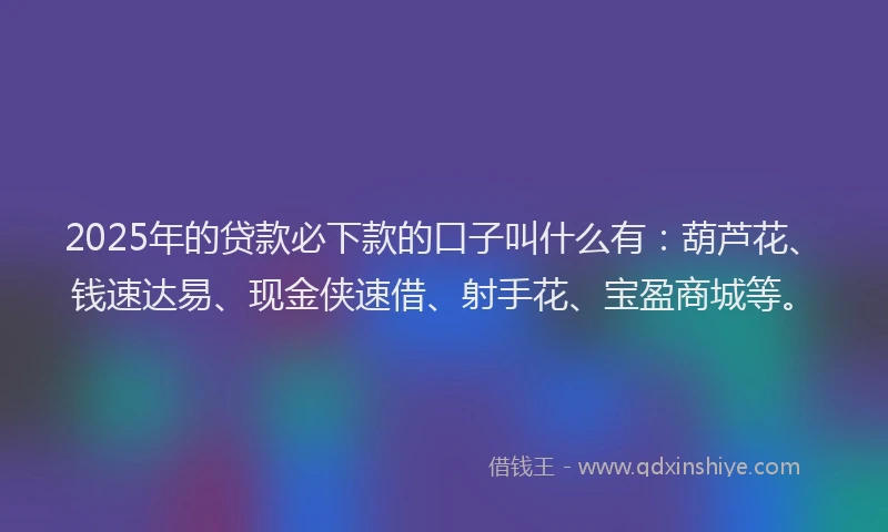 2025年的贷款必下款的口子叫什么有：葫芦花、钱速达易、现金侠速借、射手花、宝盈商城等。