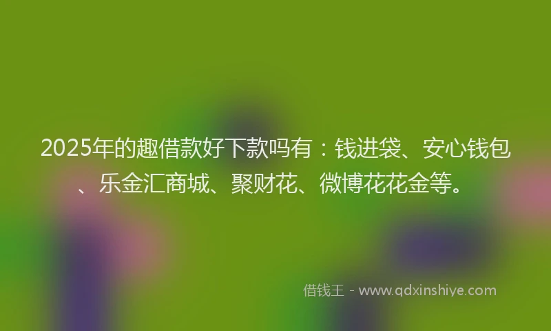 2025年的趣借款好下款吗有：钱进袋、安心钱包、乐金汇商城、聚财花、微博花花金等。