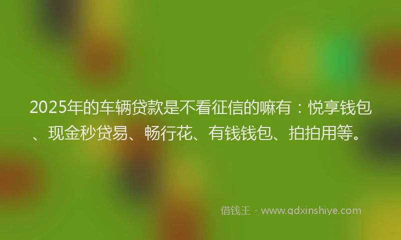 2025年的车辆贷款是不看征信的嘛有：悦享钱包、现金秒贷易、畅行花、有钱钱包、拍拍用等。
