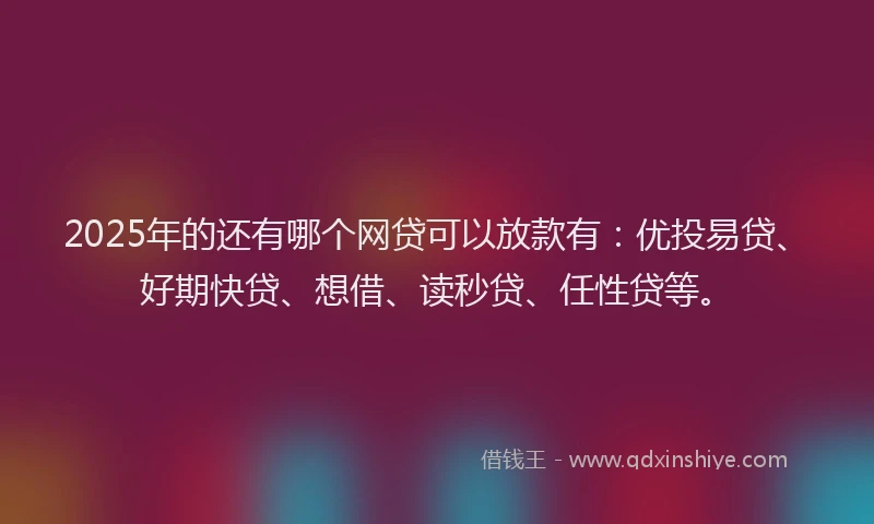 2025年的还有哪个网贷可以放款有：优投易贷、好期快贷、想借、读秒贷、任性贷等。