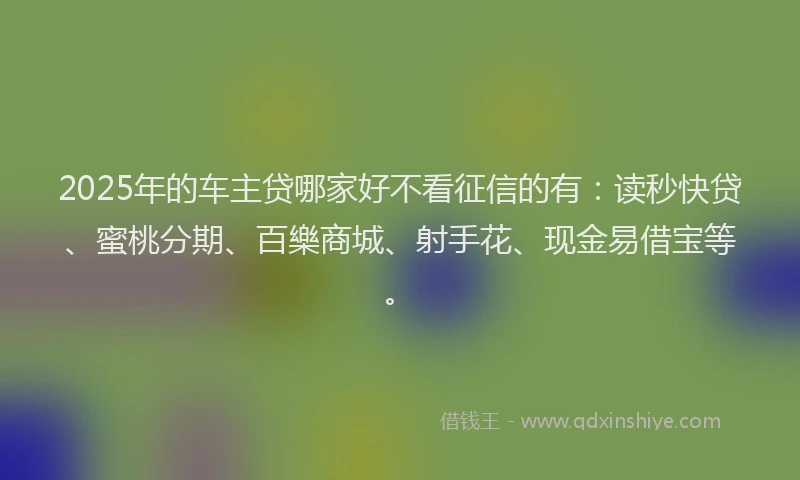2025年的车主贷哪家好不看征信的有：读秒快贷、蜜桃分期、百樂商城、射手花、现金易借宝等。