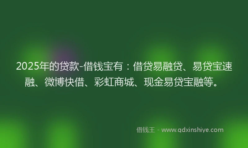 2025年的贷款-借钱宝有：借贷易融贷、易贷宝速融、微博快借、彩虹商城、现金易贷宝融等。