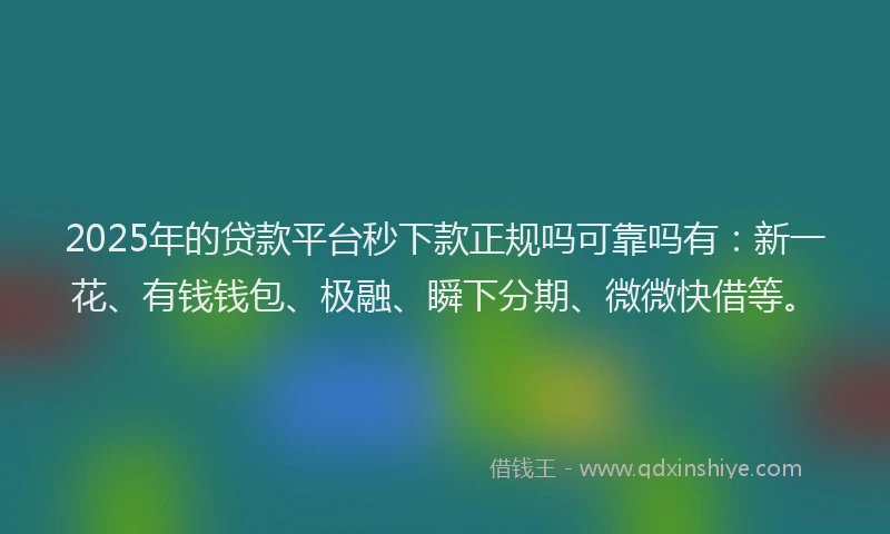 2025年的贷款平台秒下款正规吗可靠吗有：新一花、有钱钱包、极融、瞬下分期、微微快借等。