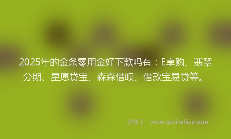 2025年的金条零用金好下款吗有：E享购、翡翠分期、星愿贷宝、森森借呗、借款宝易贷等。
