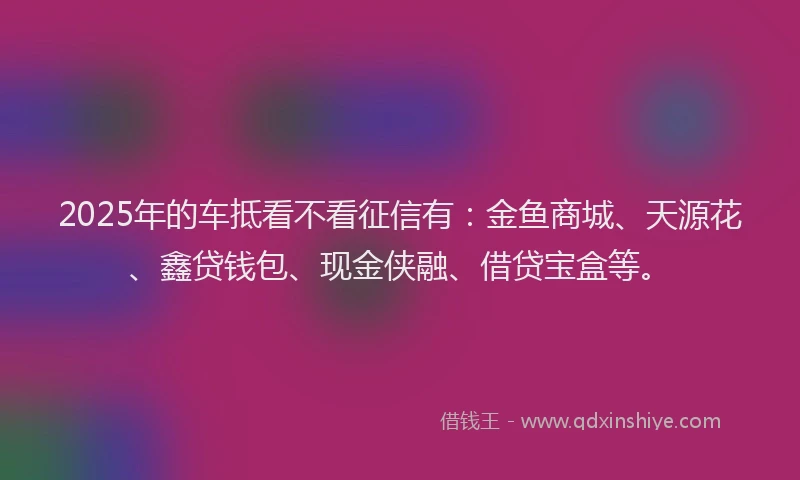 2025年的车抵看不看征信有：金鱼商城、天源花、鑫贷钱包、现金侠融、借贷宝盒等。