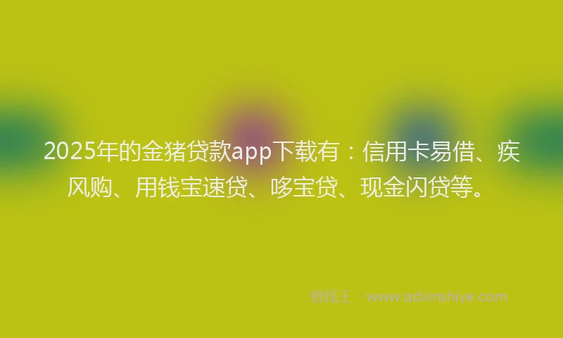 2025年的金猪贷款app下载有：信用卡易借、疾风购、用钱宝速贷、哆宝贷、现金闪贷等。